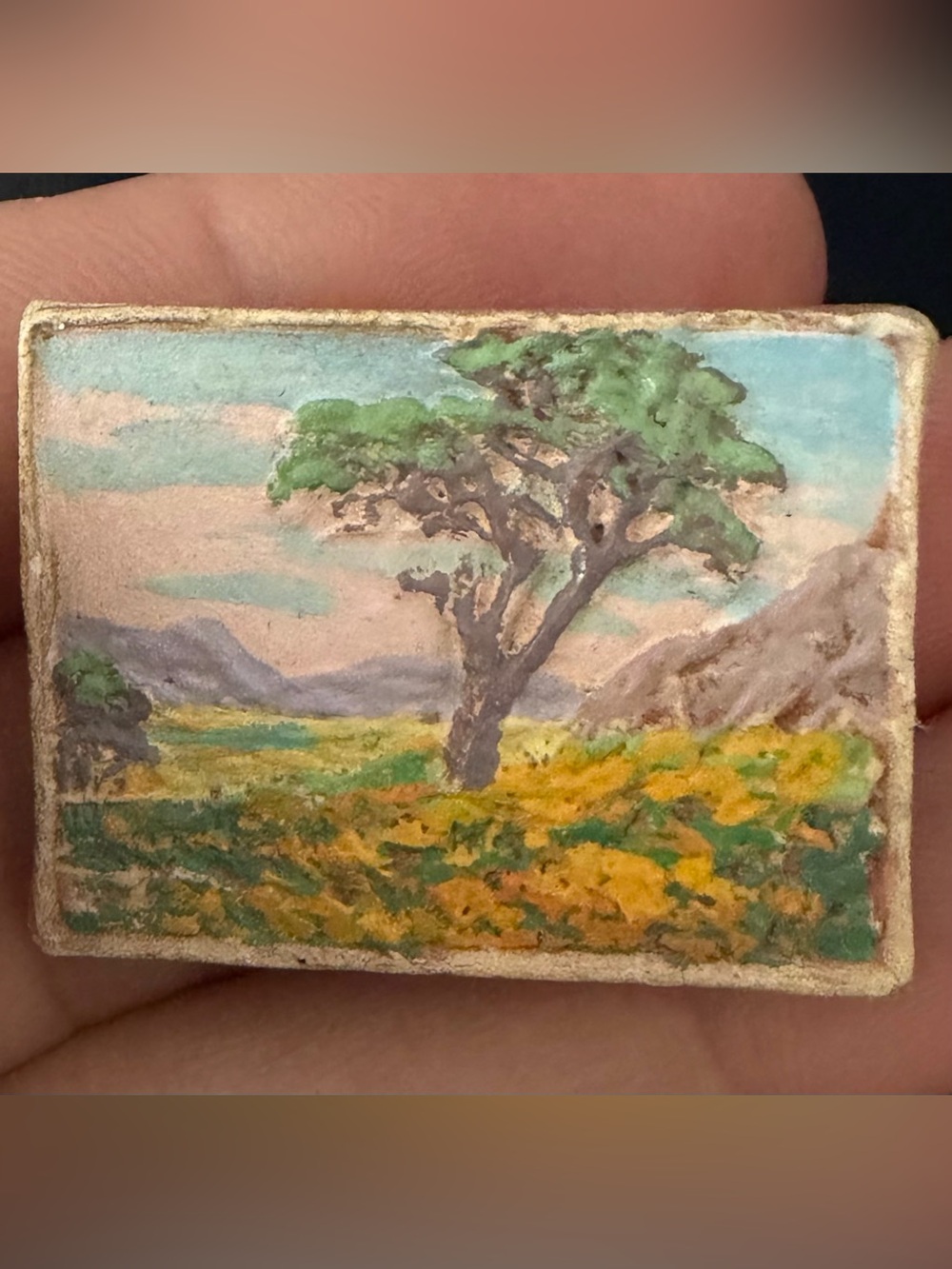 Hand-Painted Tree Landscape Brooch Colin Reid 1960s Mid Century Pin